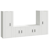 4 Piece TV Cabinet Set White Engineered Wood - Front View