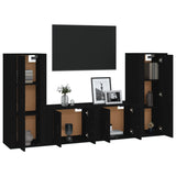 4 Piece TV Cabinet Set Black Engineered Wood - Side View