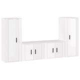 4 Piece TV Cabinet Set High Gloss White Engineered Wood - Front View