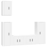 5 Piece TV Cabinet Set White Engineered Wood - Front View