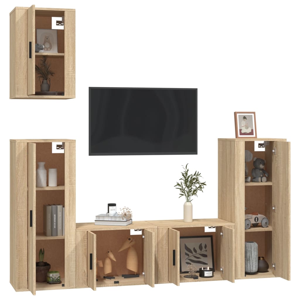 5 Piece TV Cabinet Set Sonoma Oak Engineered Wood