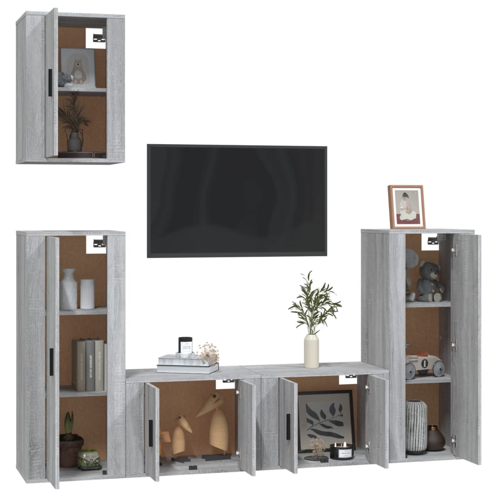5 Piece TV Cabinet Set Grey Sonoma Engineered Wood