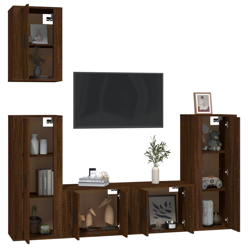 5 Piece TV Cabinet Set Brown Oak Engineered Wood