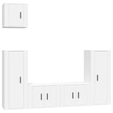 5 Piece TV Cabinet Set White Engineered Wood - Front View