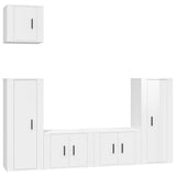 5 Piece TV Cabinet Set High Gloss White Engineered Wood - Front View