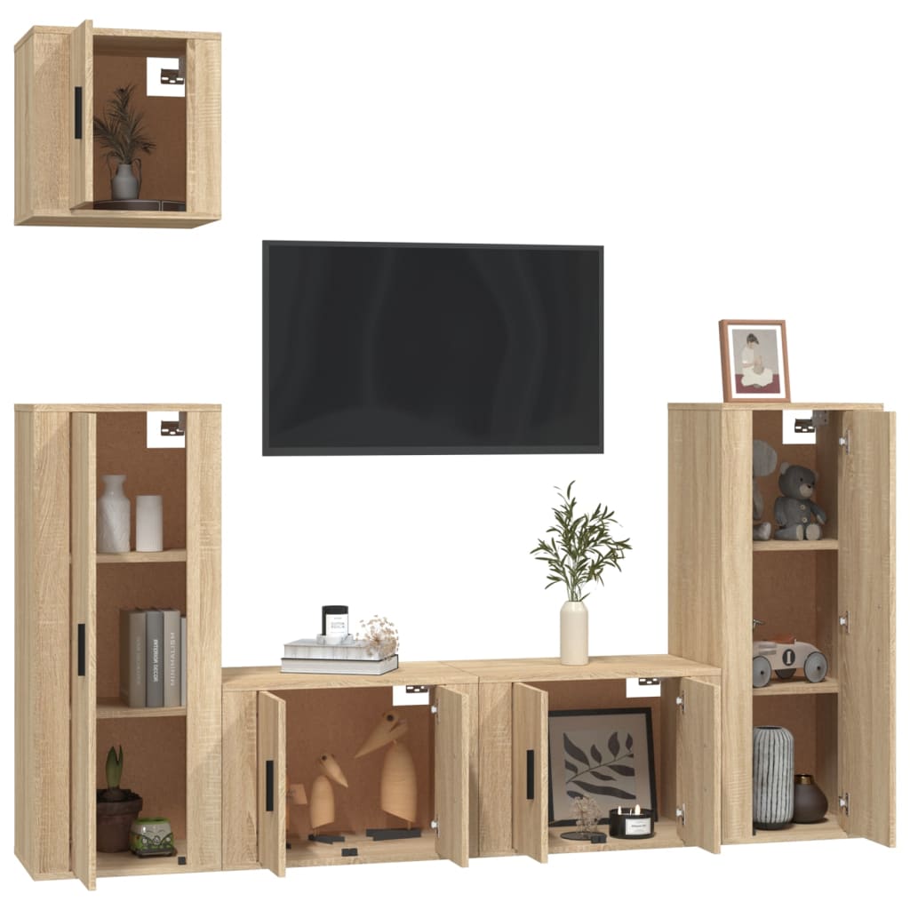 5 Piece TV Cabinet Set Sonoma Oak Engineered Wood