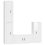 4 Piece TV Cabinet Set High Gloss White Engineered Wood - Front View