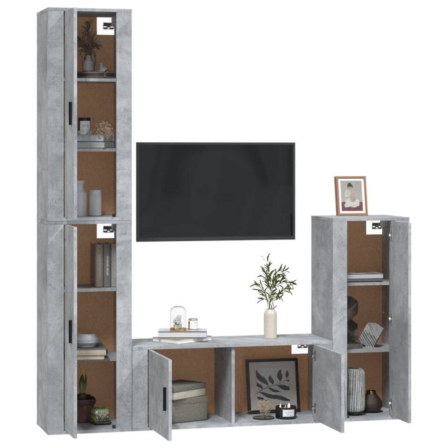 4 Piece TV Cabinet Set Concrete Grey Engineered Wood
