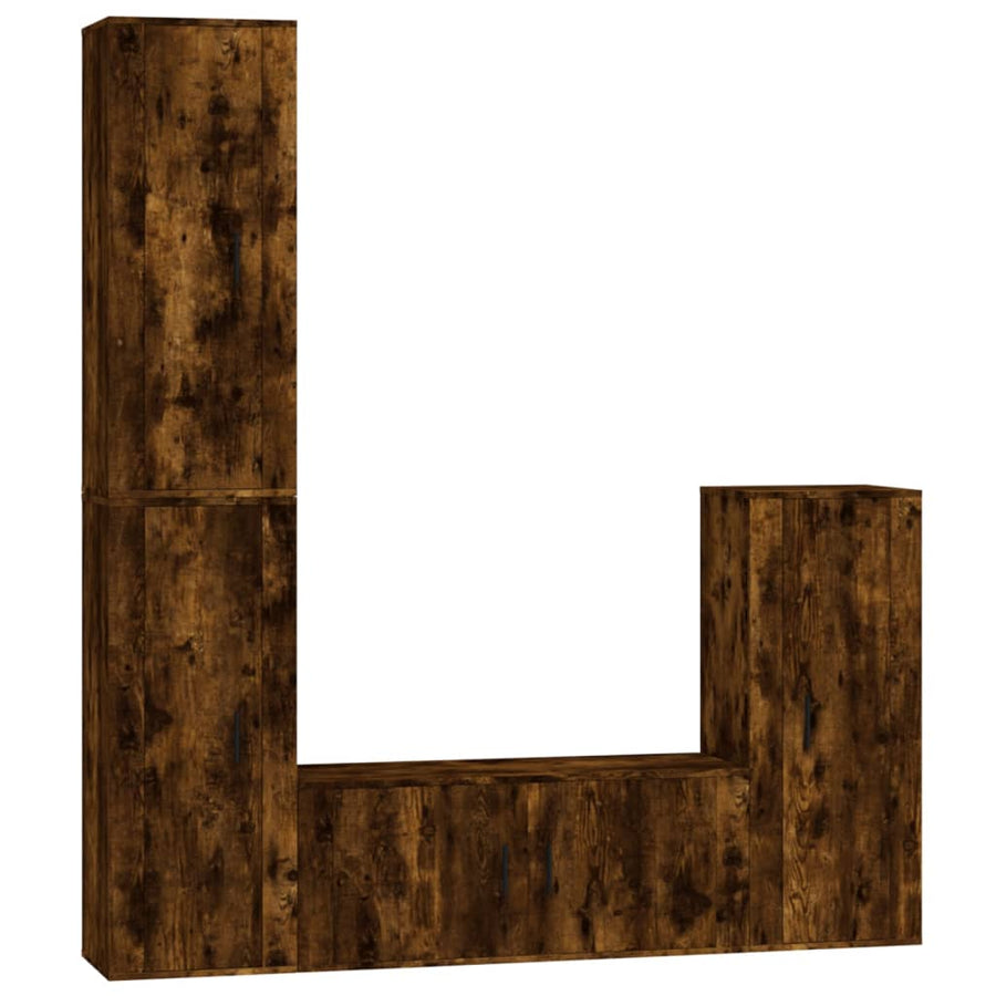 4 Piece TV Cabinet Set Smoked Oak Engineered Wood