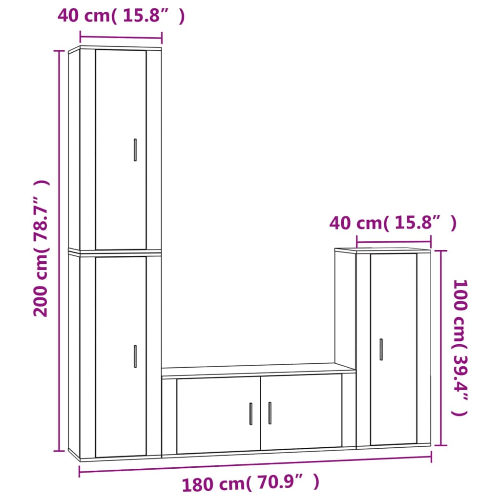 4 Piece TV Cabinet Set Smoked Oak Engineered Wood