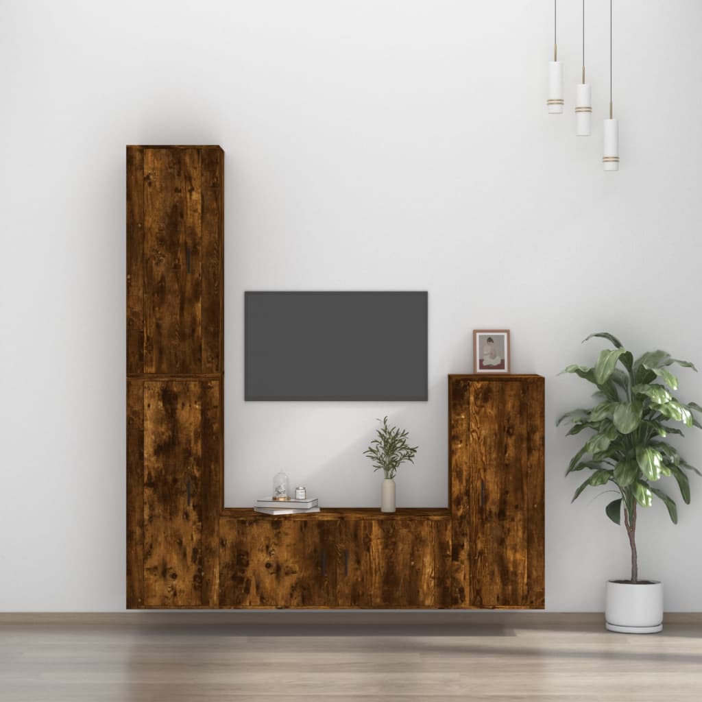 4 Piece TV Cabinet Set Smoked Oak Engineered Wood