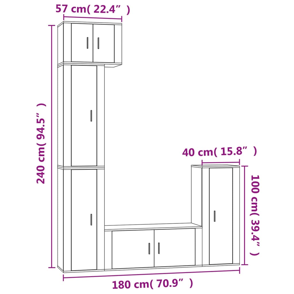 5 Piece TV Cabinet Set Black Engineered Wood