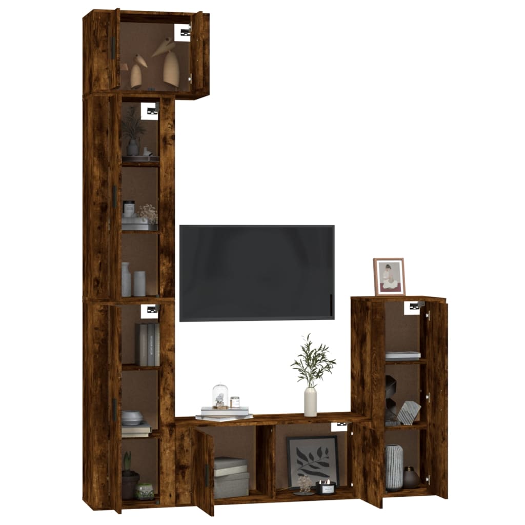 5 Piece TV Cabinet Set Smoked Oak Engineered Wood