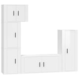 5 Piece TV Cabinet Set High Gloss White Engineered Wood - Front View