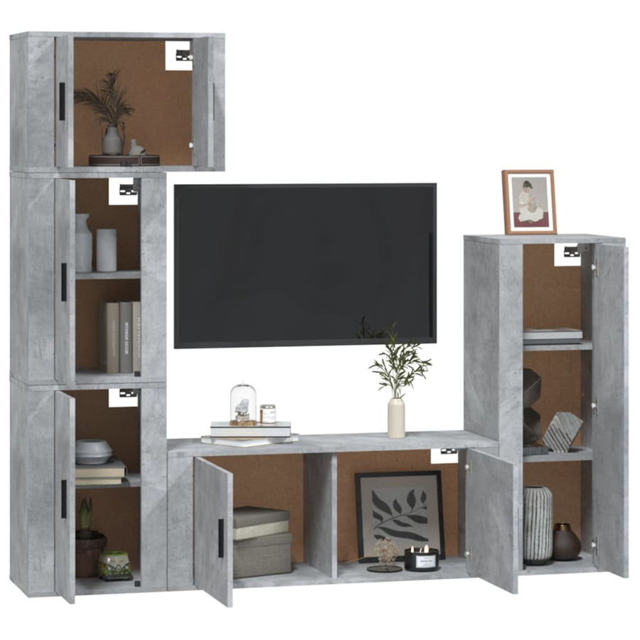 5 Piece TV Cabinet Set Concrete Grey Engineered Wood