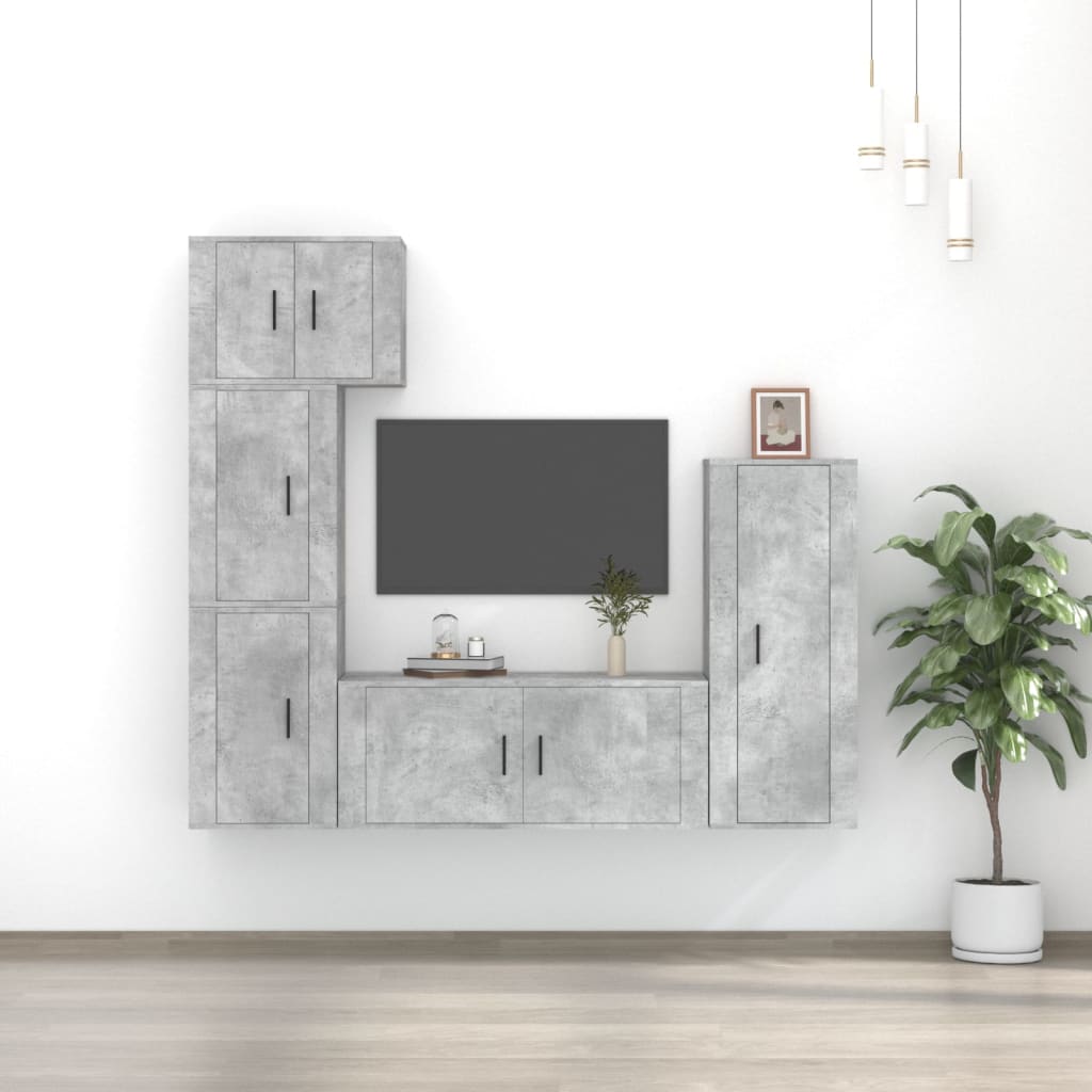 5 Piece TV Cabinet Set Concrete Grey Engineered Wood