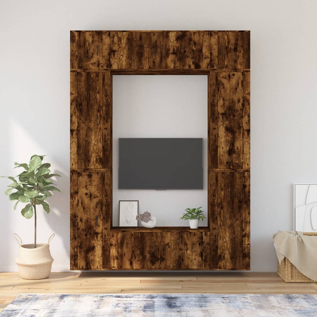 8 Piece TV Cabinet Set Smoked Oak Engineered Wood