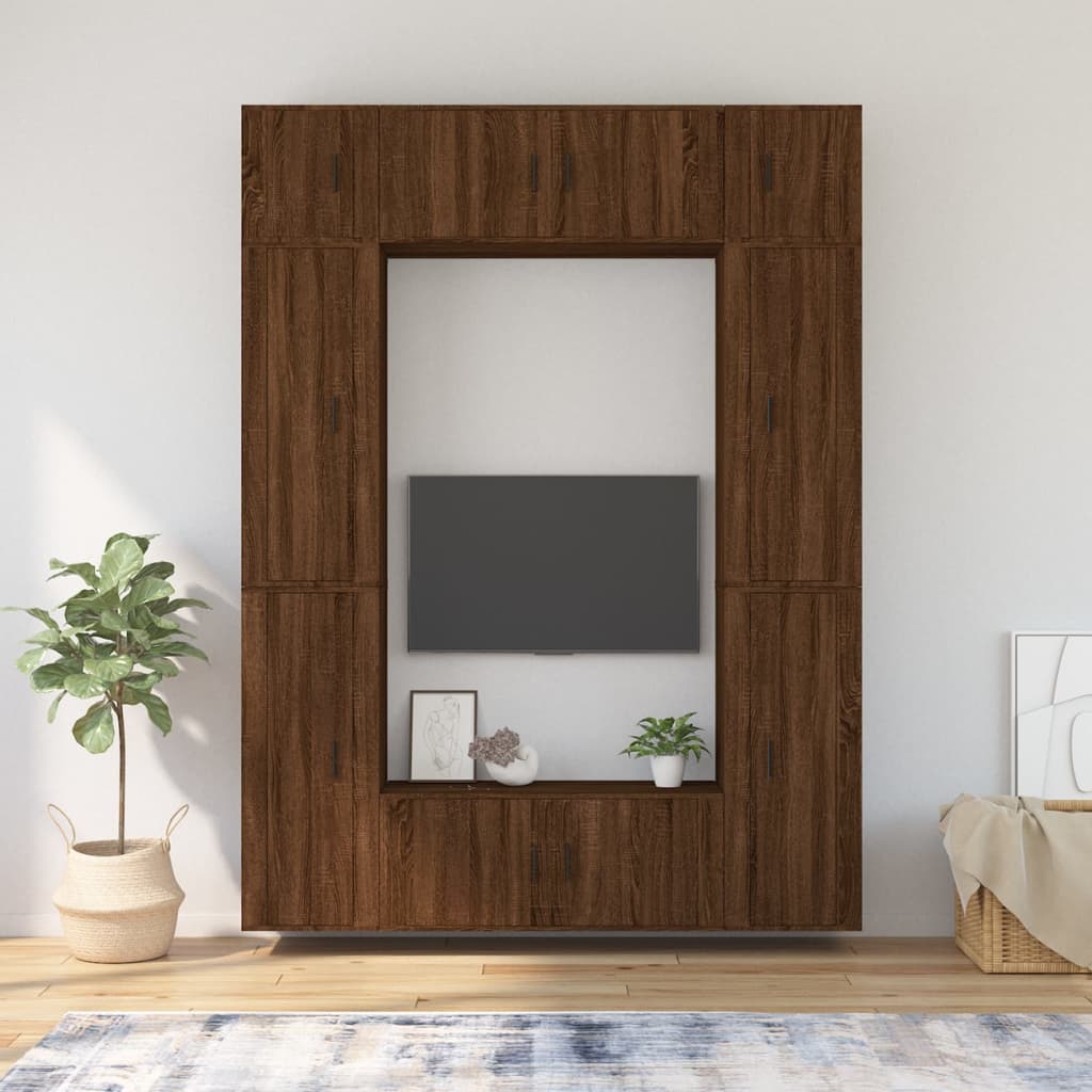 8 Piece TV Cabinet Set Brown Oak Engineered Wood