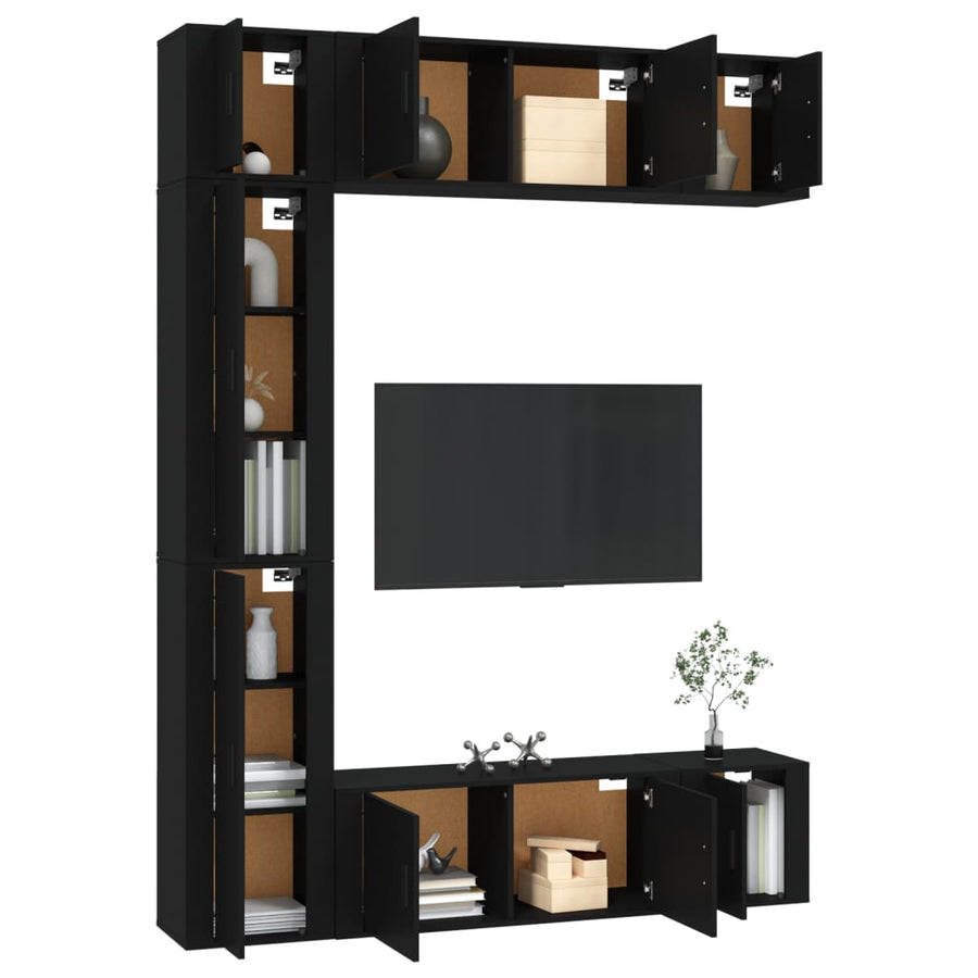 7 Piece TV Cabinet Set Black Engineered Wood