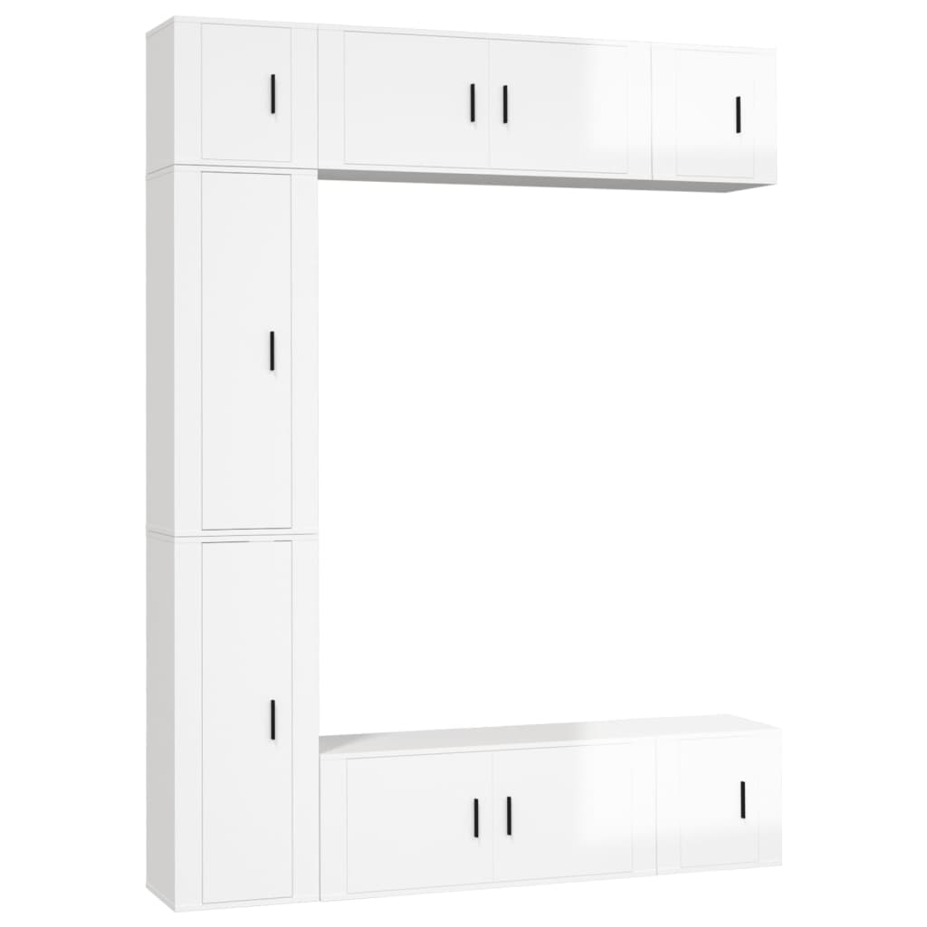 7 Piece TV Cabinet Set High Gloss White Engineered Wood