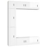 7 Piece TV Cabinet Set High Gloss White Engineered Wood - Front View