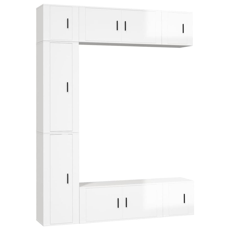 7 Piece TV Cabinet Set High Gloss White Engineered Wood