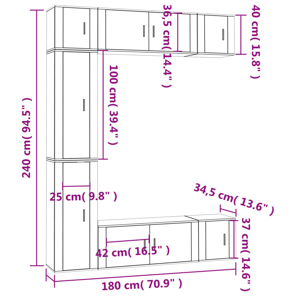 7 Piece TV Cabinet Set High Gloss White Engineered Wood