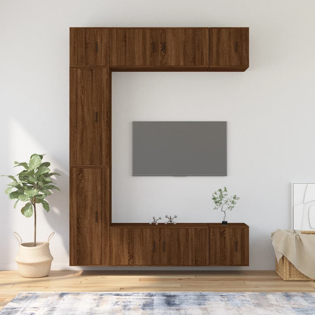 7 Piece TV Cabinet Set Brown Oak Engineered Wood
