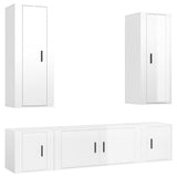 5 Piece TV Cabinet Set High Gloss White Engineered Wood - Front View