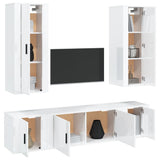 5 Piece TV Cabinet Set High Gloss White Engineered Wood - Side View