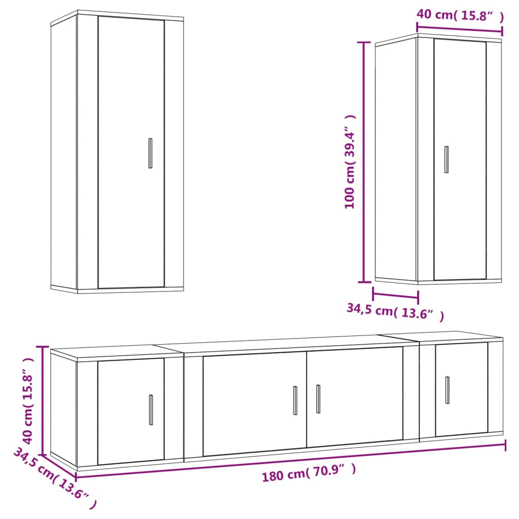 5 Piece TV Cabinet Set Sonoma Oak Engineered Wood