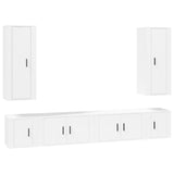 6 Piece TV Cabinet Set White Engineered Wood - Front View