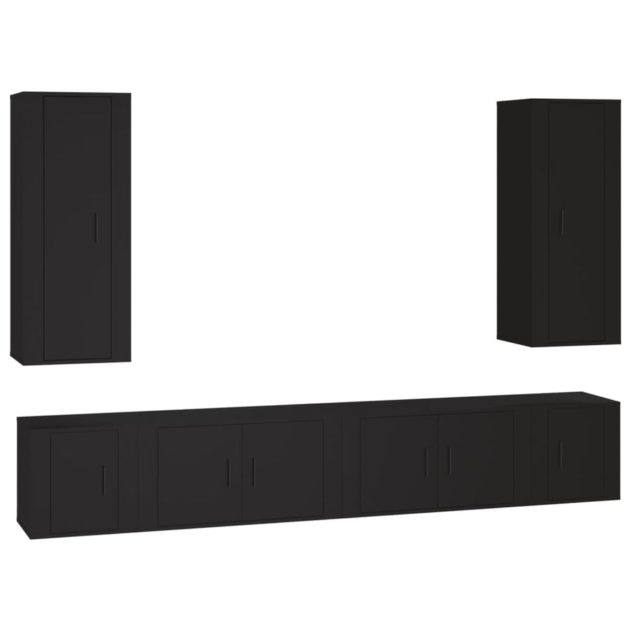 6 Piece TV Cabinet Set Black Engineered Wood