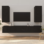 6 Piece TV Cabinet Set Black Engineered Wood
