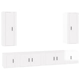 6 Piece TV Cabinet Set High Gloss White Engineered Wood - Front View