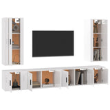 6 Piece TV Cabinet Set High Gloss White Engineered Wood - Side View