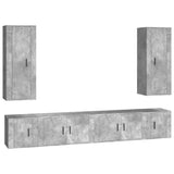 6 Piece TV Cabinet Set Concrete Grey Engineered Wood - Front View