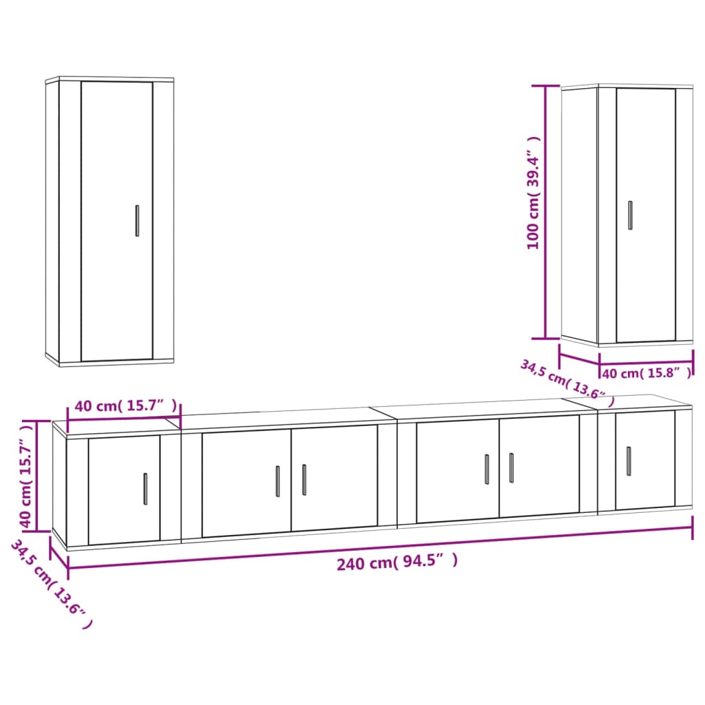 6 Piece TV Cabinet Set Concrete Grey Engineered Wood