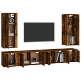 6 Piece TV Cabinet Set Smoked Oak Engineered Wood - Side View