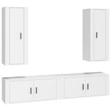 4 Piece TV Cabinet Set White Engineered Wood - Front View