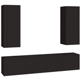 4 Piece TV Cabinet Set Black Engineered Wood