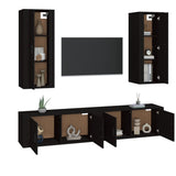 4 Piece TV Cabinet Set Black Engineered Wood