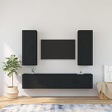 4 Piece TV Cabinet Set Black Engineered Wood