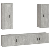 4 Piece TV Cabinet Set Concrete Grey Engineered Wood - Front View