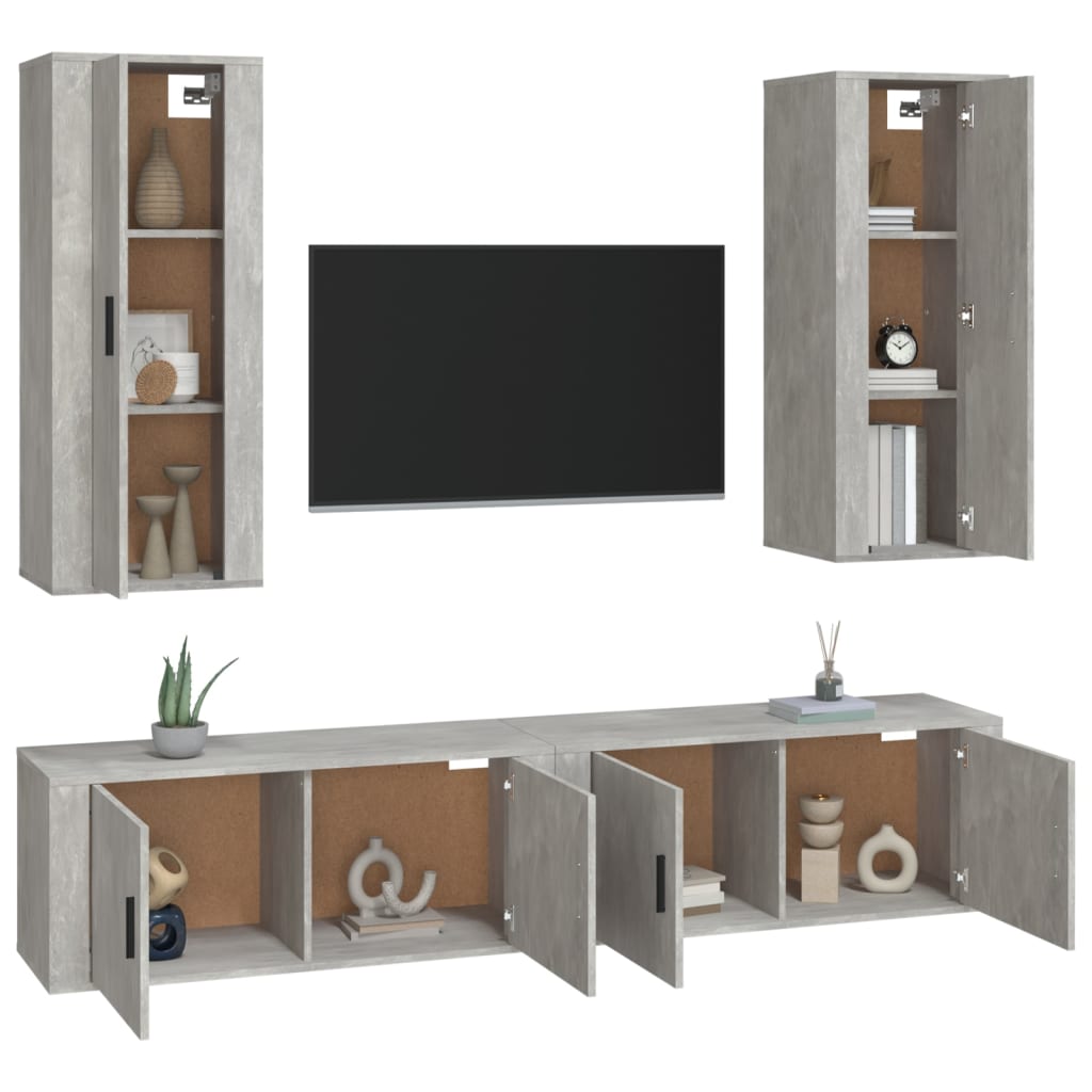 4 Piece TV Cabinet Set Concrete Grey Engineered Wood