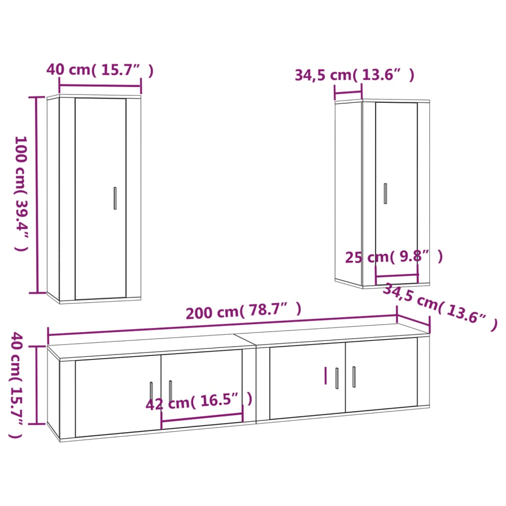 4 Piece TV Cabinet Set Concrete Grey Engineered Wood