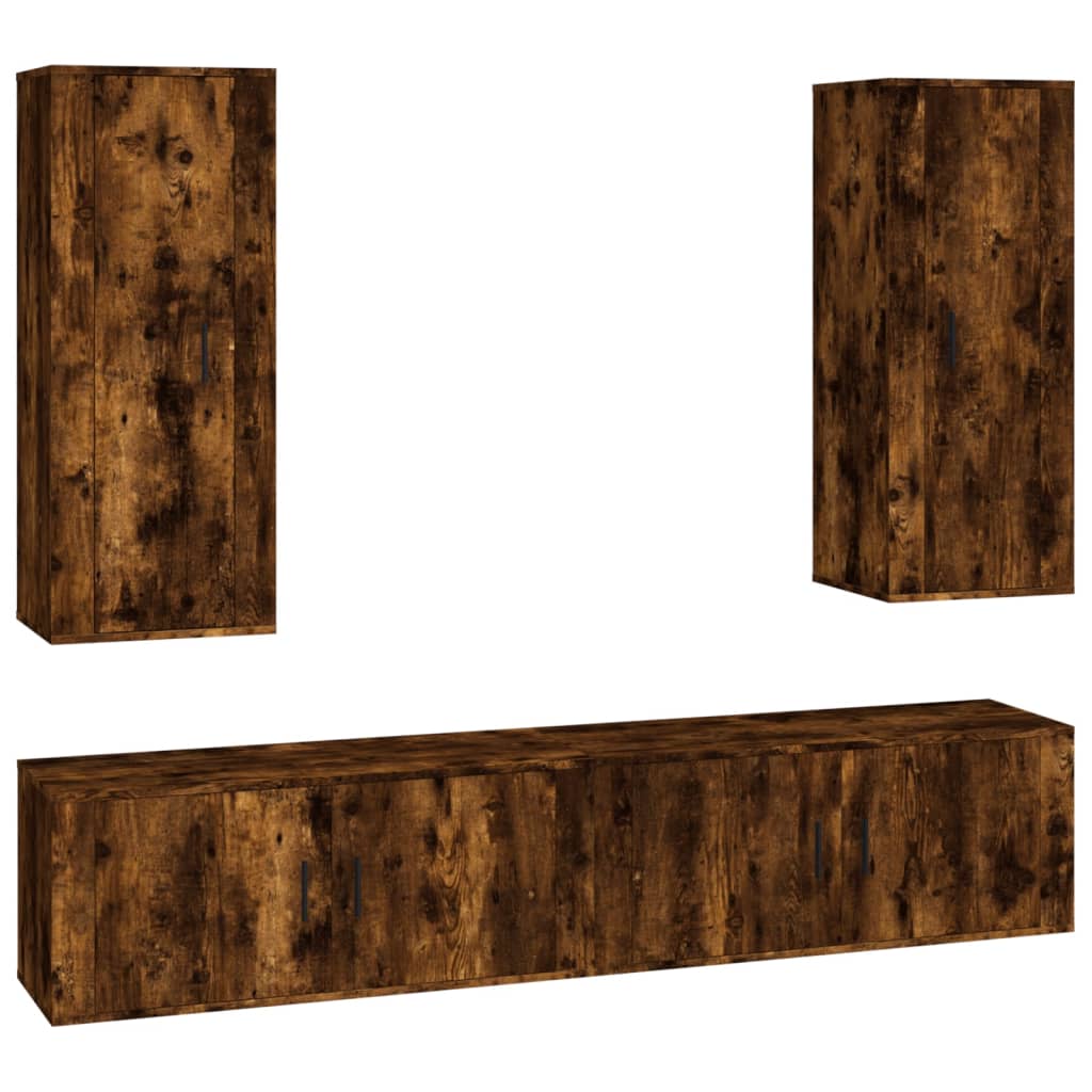 4 Piece TV Cabinet Set Smoked Oak Engineered Wood