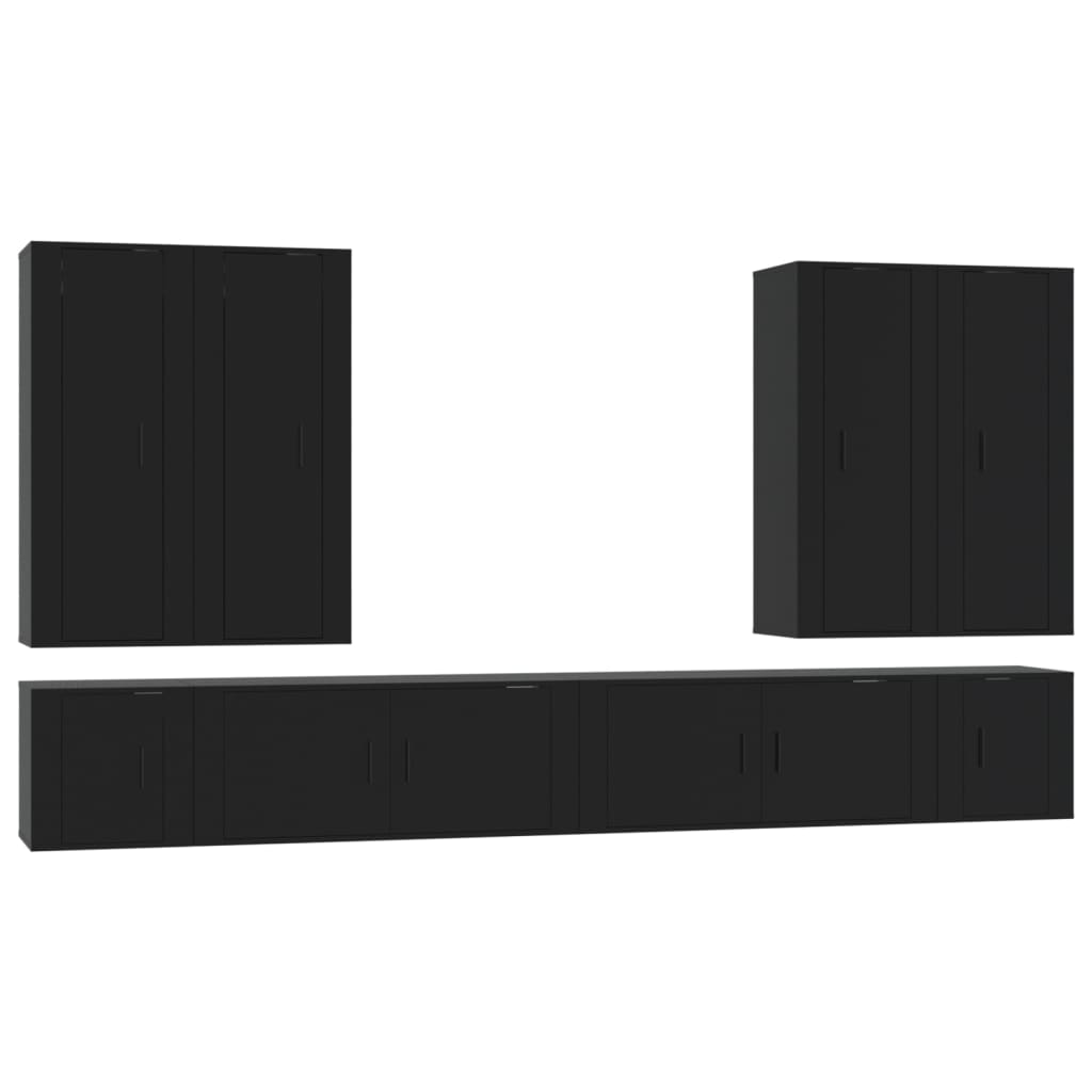 8 Piece TV Cabinet Set Black Engineered Wood