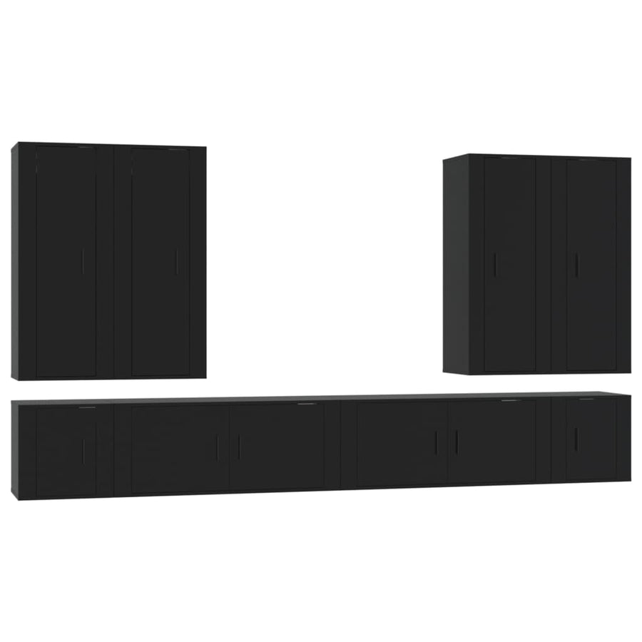 8 Piece TV Cabinet Set Black Engineered Wood