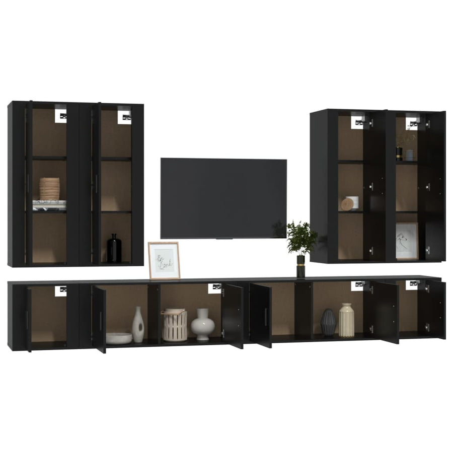 8 Piece TV Cabinet Set Black Engineered Wood